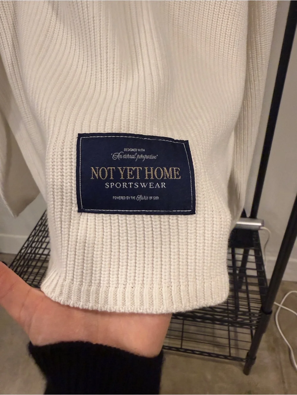 Fear of God Women's Cream V-Neck Sweater with Navy Trim